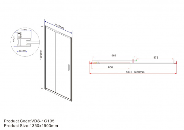 Фото душевая дверь vincea garda 135 см vds-1g135cl
