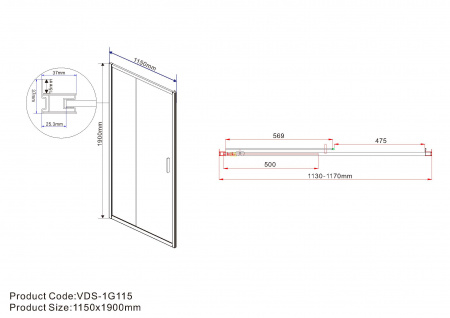 Фото душевая дверь vincea garda 115 см vds-1g115cl