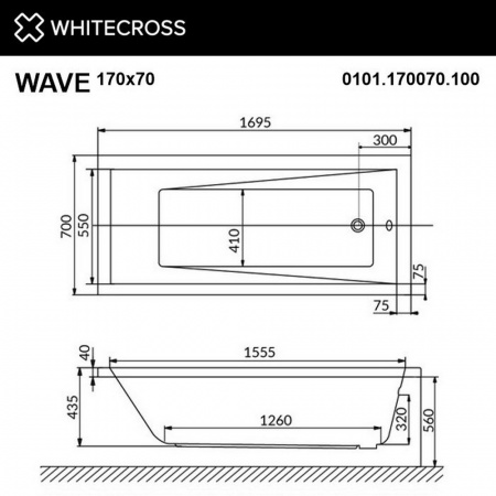 Фото акриловая ванна whitecross wave 170x70 см soft 0101.170070.100.soft.wh