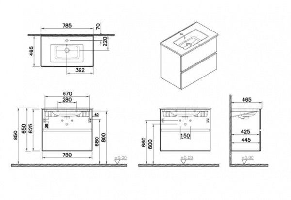 Фото тумба с раковиной vitra mia plus square 80 см 69742