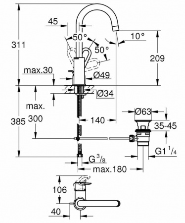 Фото смеситель для раковины grohe bauloop 23763000