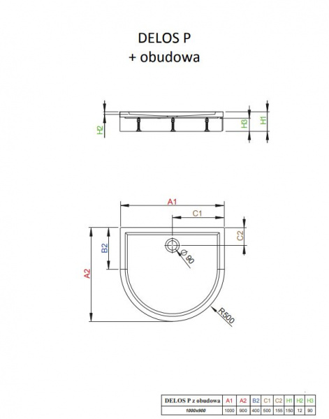 Фото поддон акриловый со съемной панелью radaway delos p 100x90 см 4z19150-03n
