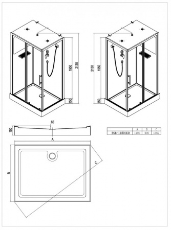Фото душевая кабина esbano esb-1180ckr 110x80 см