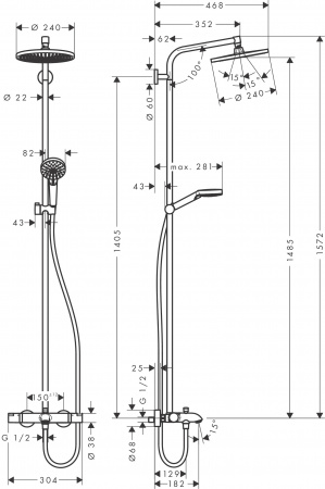 Фото душевая стойка hansgrohe crometta s 240 1jet showerpipe 27320000