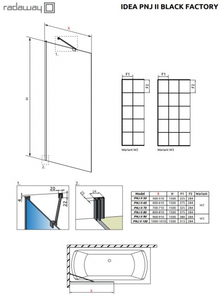 Фото шторка radaway idea black pnj 80 factory 80 см 10001080-54-55