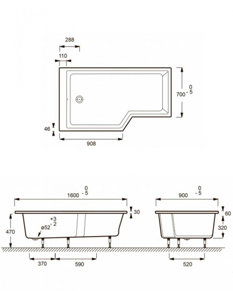 Фото акриловая ванна jacob delafon bain douche neo 160x90 см e6d000l-00 l