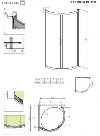 Фото душевое ограждение radaway premium plus b 90x90 см 30473-01-05n