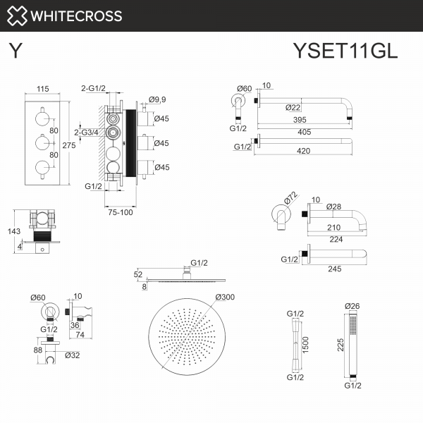 Фото душевой набор со встроенным смесителем и верхним душем whitecross y yset11gl, цвет: золото