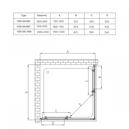 Фото душевое ограждение vincea alpha 80x80 см  vss-3al800cl