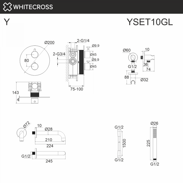 Фото душевой набор со встроенным смесителем и верхним душем whitecross y yset10gl, цвет: золото