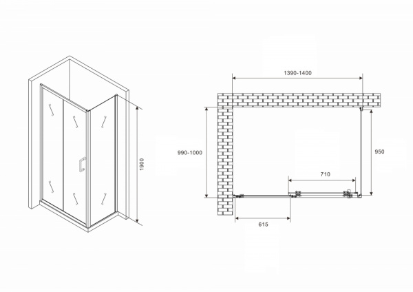 Фото душевое ограждение abber schwarzer diamant 140x100 см ag301405-s1005
