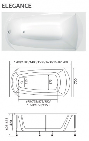 Фото акриловая ванна 1marka elegance 140x70 см 58024