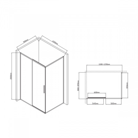 Фото душевое ограждение vincea slim-u 90x120 см  vsr-2su9012clb