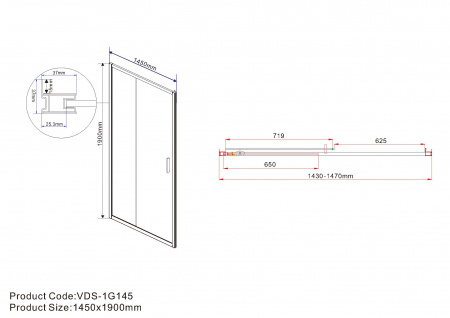 Фото душевая дверь vincea garda 145 см vds-1g145ch