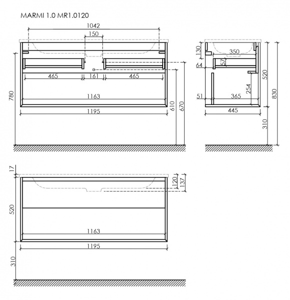 Фото тумба под раковину sancos marmi 1.0 120 см, цвет: дуб галифакс натуральный mr1.0120eg