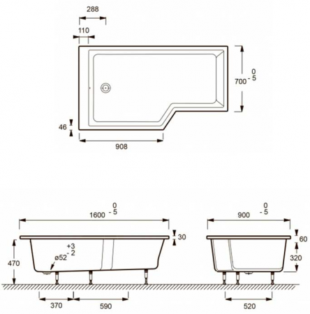 Фото акриловая ванна jacob delafon bain douche neo 160x90 см e6d000l-00 r