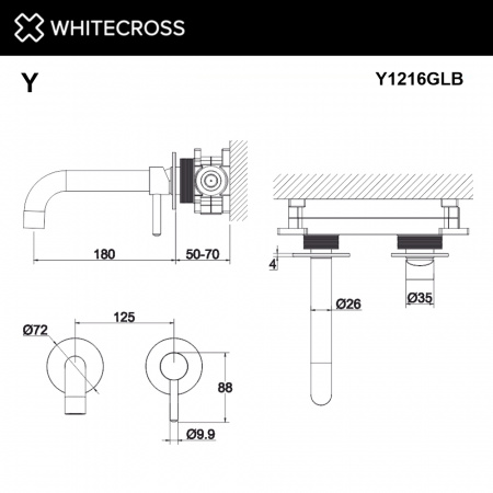 Фото встраиваемый смеситель для раковины whitecross y y1216glb, цвет: золото