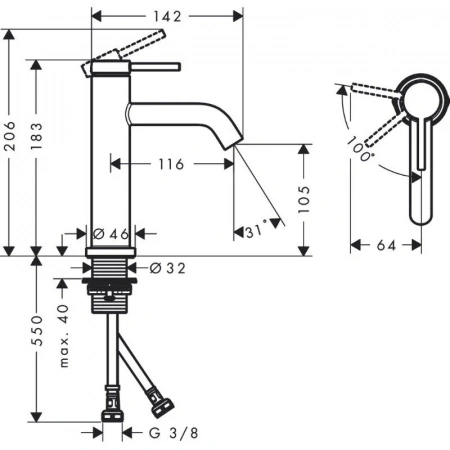 Фото смеситель для раковины hansgrohe tecturis s 73312140