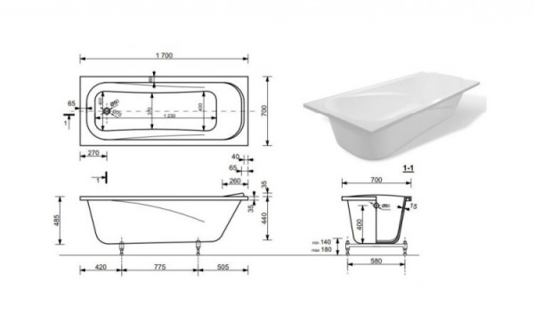 Фото ванна из искусственного камня эстет alfa 180 slim 180x80 см фр-00016271