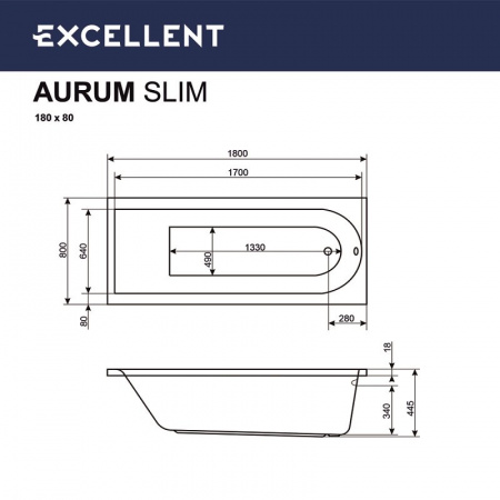 Фото акриловая ванна excellent aurum slim 180x80 см waex.aur18whs