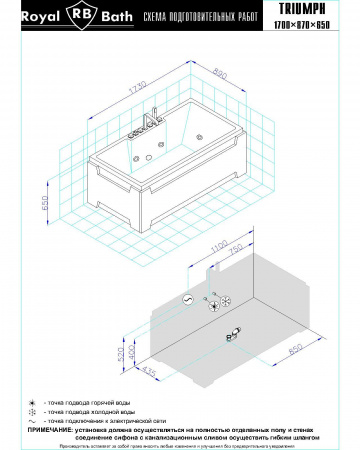 Фото акриловая ванна royal bath triumph de luxe rb665101dl 170x87 см