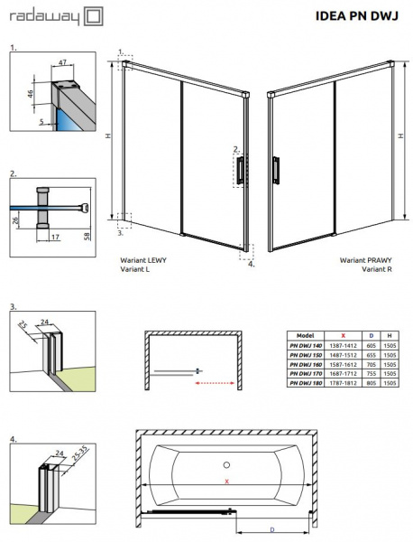 Фото шторка radaway idea pn dwj 140 см 10003140-01-01l/r