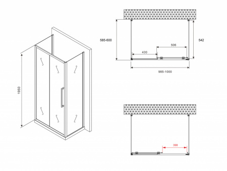 Фото душевое ограждение abber schwarzer diamant ag30100mh-s60m-s60m 100x60 см