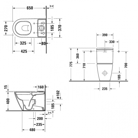 Фото унитаз моноблок безободковый duravit d-neo 65 см 2002090000