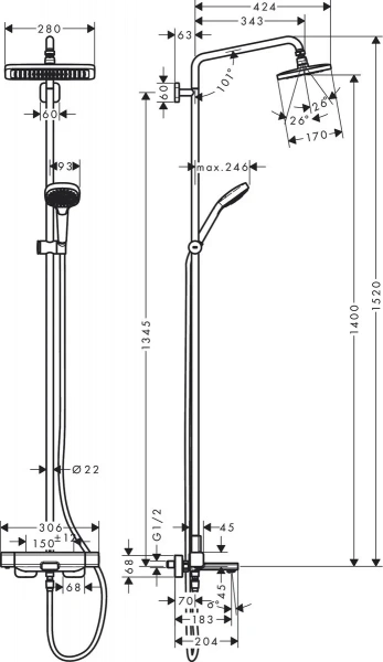 Фото душевая стойка hansgrohe croma select e 27687000