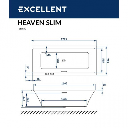 Фото акриловая ванна excellent heaven slim 180x80 см waex.hev18whs