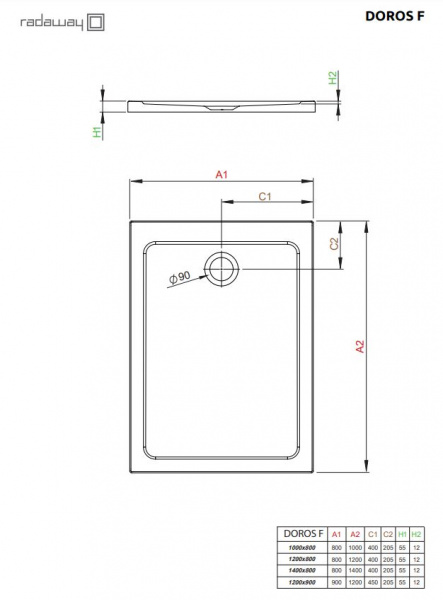 Фото поддон акриловый radaway doros f 90x70 см sdrf9070-01