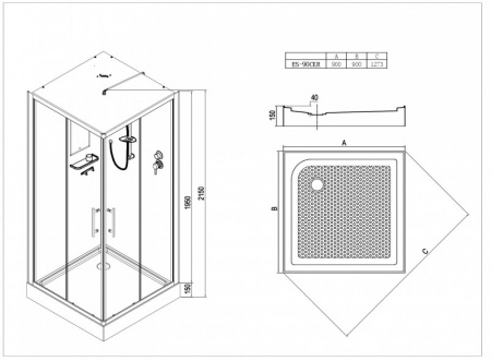 Фото душевая кабина esbano elegancia es-90ckr 90x90 см