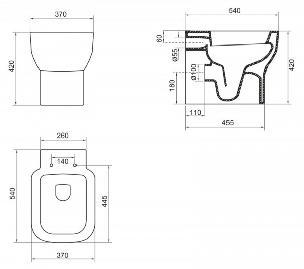 Фото унитаз приставной belbagno vaso 54 см bb127cp