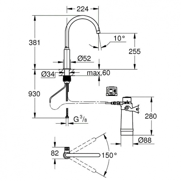 Фото кран для кухни grohe blue pure mono 30387000