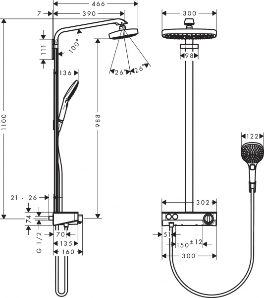 Фото душевая стойка hansgrohe raindance select e 300 2jet showerpipe 27126000