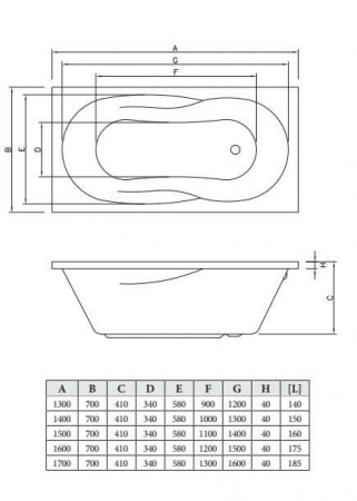 Фото акриловая ванна c-bath vesta 170x70 см cbq005005