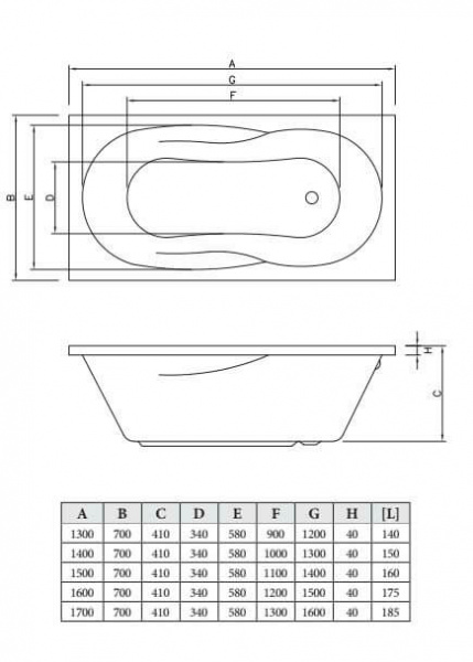 Фото акриловая ванна c-bath vesta 170x70 см cbq005005