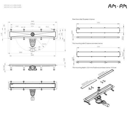 Фото душевой трап am.pm masterflow 60 см w01sc-u11-060-04sb