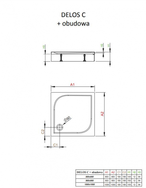 Фото поддон акриловый со съемной панелью radaway delos c 90x90 см 4c99170-03