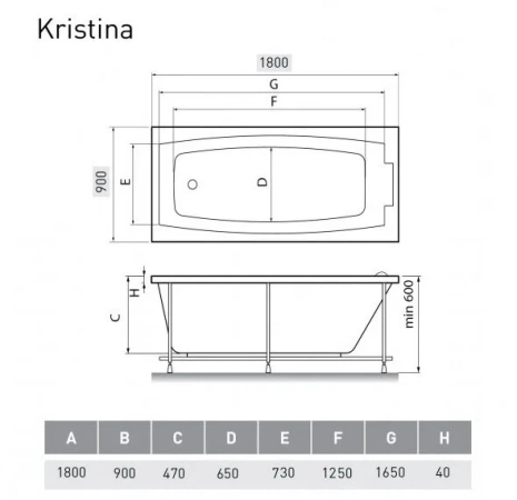 Фото акриловая ванна relisan kristina 180x90 см гл000027315