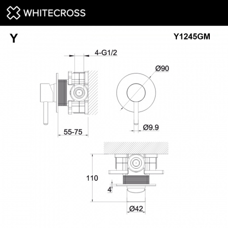 Фото встраиваемый смеситель для душа whitecross y y1245gm, цвет: оружейная сталь