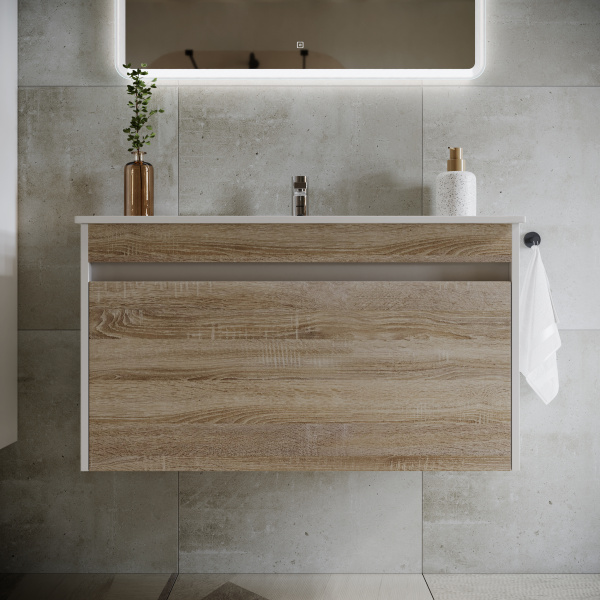 Фото тумба под раковину sancos smart 90 см, цвет: дуб бардолино/белый sm90e