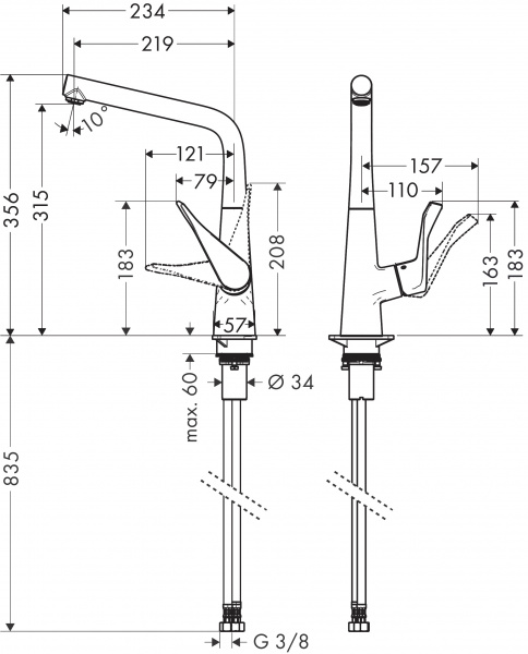 Фото смеситель для кухни hansgrohe metris 14822000