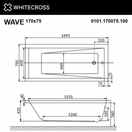 Фото акриловая ванна whitecross wave 170x75 см soft 0101.170075.100.soft.wh