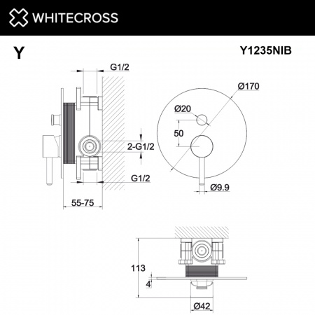 Фото встраиваемый смеситель для душа whitecross y y1235nib, цвет: никель брашированный