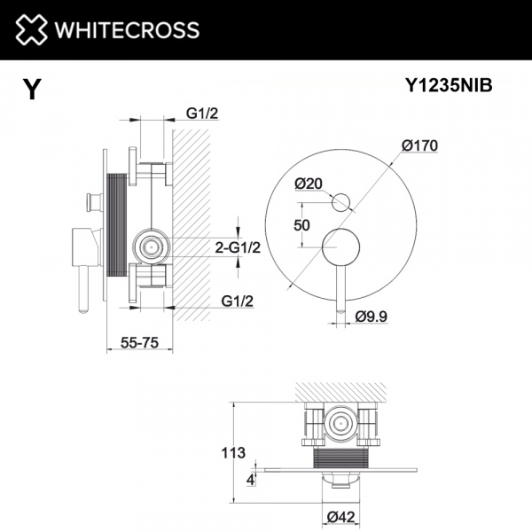 Фото встраиваемый смеситель для душа whitecross y y1235nib, цвет: никель брашированный