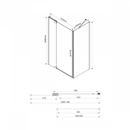 Фото душевое ограждение vincea extra 90x110 см  vsr-1e101190clb