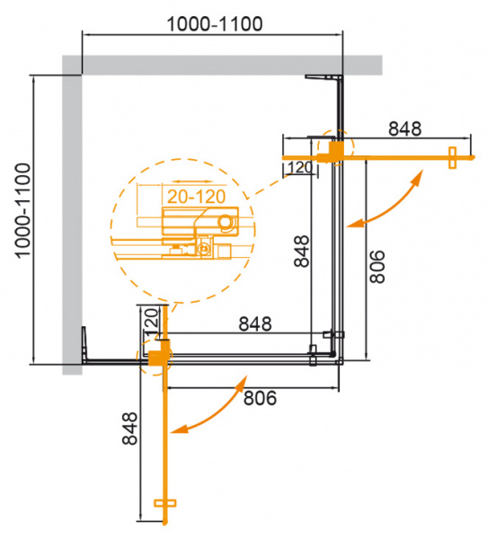 Фото душевое ограждение cezares slider slider-a-2-100/110-grigio-cr 100 см