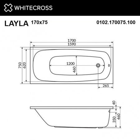 Фото акриловая ванна whitecross layla 170x75 см 0102.170075.100