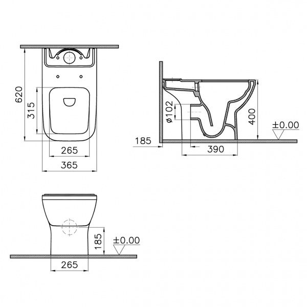 Фото унитаз-компакт безободковый vitra integra square open-back 9833b003-7205  с бачком и сиденьем